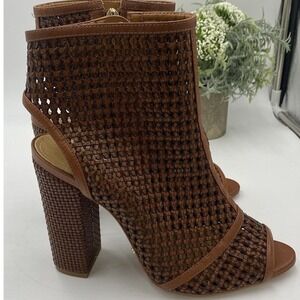 Schutz Anacris Women's Saddle Casual Peep Toe Woven Bootie - Size 9B